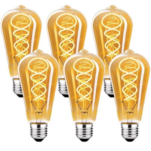 DUTSUGUAR Edison Vintage Glühbirne E27, E27 LED Vintage Dimmbar 4W ST64 Glühbirne E27 LED Warmweiss, LED Glühbirne E27 Vintage Ideal für Dekorative Nostalgie und Retro Beleuchtung, Bernstein- 6 Stück von DUTSUGUAR
