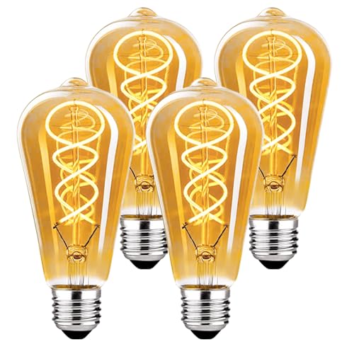 DUTSUGUAR Edison Vintage Glühbirne E27, E27 LED Vintage Dimmbar 4W ST64 Glühbirne LED Warmweiss Ideal für Dekorative Nostalgie und Retro Beleuchtung, Bernstein- 4 Stück von DUTSUGUAR