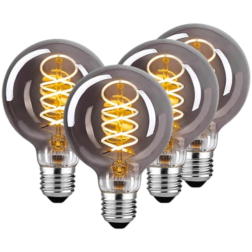 Edison Vintage Glühbirne E27, E27 LED Vintage Dimmbar 4W Warmweiss Filament Lampe Retro Glühbirne LED Birne Ideal für Dekorative Nostalgie und Retro Beleuchtung, Rauchgrau Glas- 4 Stück(G80) von DUTSUGUAR