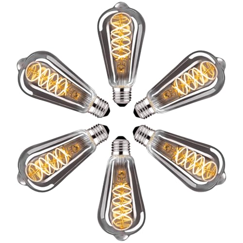 Edison Vintage Glühbirne E27, E27 LED Vintage Dimmbar 4W Warmweiss Filament Lampe Retro Glühbirne LED Birne Ideal für Dekorative Nostalgie und Retro Beleuchtung, Rauchgrau Glas- 6 Stück(ST64YHS) von DUTSUGUAR