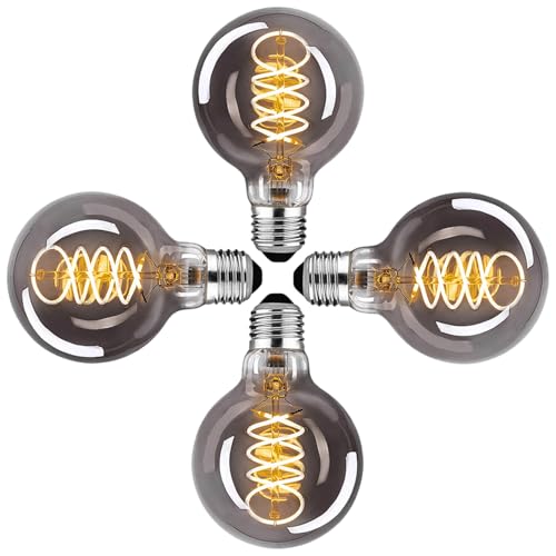 Edison Vintage Glühbirne E27, E27 LED Vintage Dimmbar G80 4W Warmweiss Filament Lampe Retro Glühbirne LED Birne Ideal für Dekorative Nostalgie und Retro Beleuchtung, Rauchgrau Glas- 4 Stück (BT1) von DUTSUGUAR