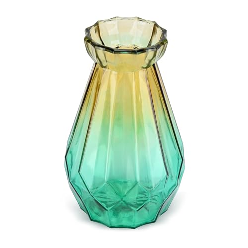 DUTTY Glasvase Gradient Multicolor Vase Kristall Geometrische Oberfläche Bunte Glasvase, für Zuhause, Büro, Hochzeit oder Florist (Grün) von DUTTY