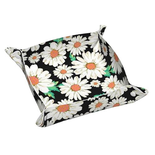 Auffangtablett aus Leder mit Gänseblümchen-Motiv, Schreibtisch-Tablett, Schmuck-Organizer, für Kleingeld, Schlüssel, Telefon, Brille von DUWAA