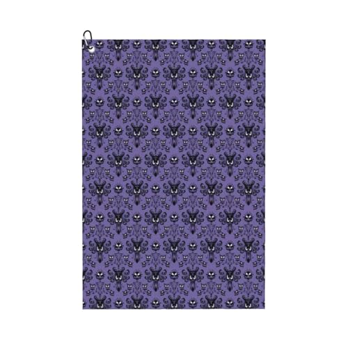 DUWAA Große Golf-Handtücher für Herren, Haunted Mansion Print, Mikrofaser-Golf-Handtuch mit Karabiner-Clip, Küchenreinigungstücher von DUWAA