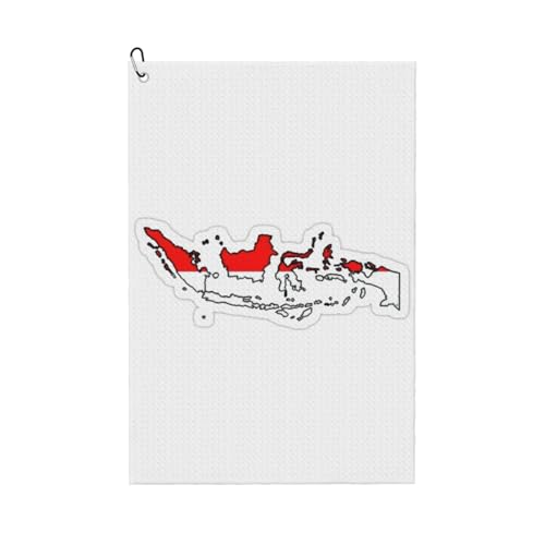 DUWAA Große Golf-Handtücher für Herren, Motiv: indonesische Flagge, Mikrofaser-Golf-Handtuch mit Karabiner-Clip, Küchenreinigungstücher von DUWAA