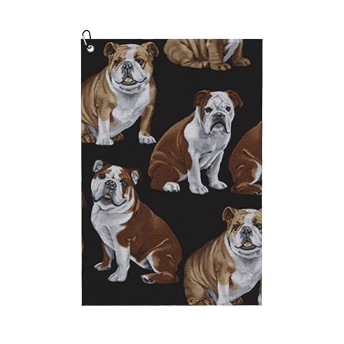 DUWAA Große Golf-Handtücher mit englischer Bulldogge für Herren, Mikrofaser-Golf-Handtuch mit Karabiner-Clip, Küchenreinigungstücher von DUWAA