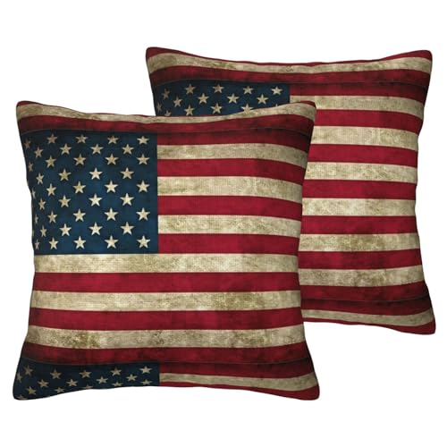 DUWAA Kissenbezug mit amerikanischer Flagge, dekorativ, für Wohnzimmer, 2 Stück von DUWAA