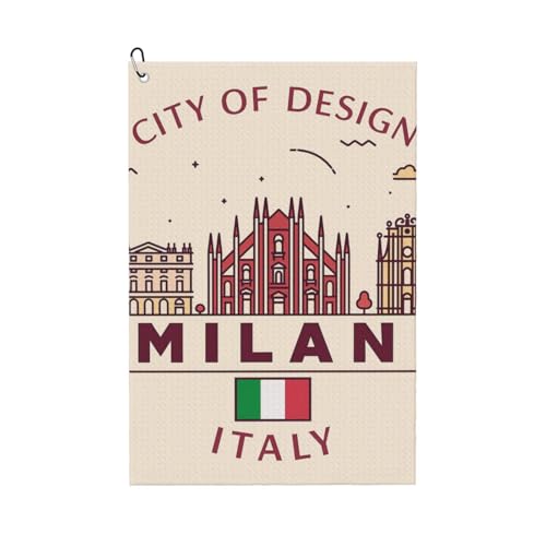DUWAA Milan Stadtbild mit italienischem Druck, große Golf-Handtücher für Herren, Mikrofaser-Golf-Handtuch mit Karabiner-Clip, Küchenreinigungstücher von DUWAA
