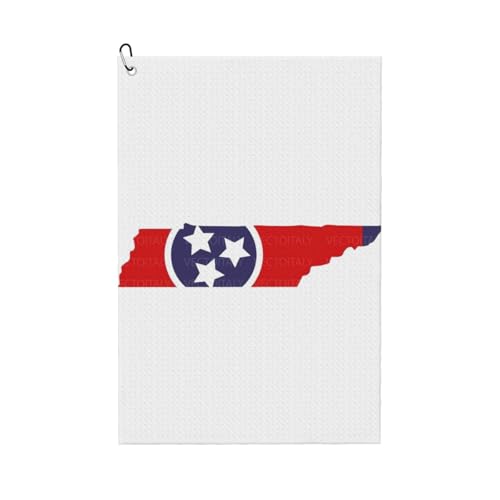 DUWAA Tennessee Staatsflagge, Kartendruck, große Golf-Handtücher für Herren, Mikrofaser-Golf-Handtuch mit Karabiner-Clip, Küchenreinigungstücher von DUWAA