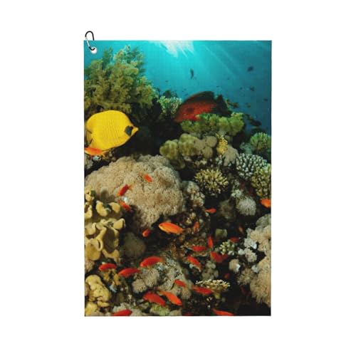 DUWAA Underwater World Große Golf-Handtücher für Herren, Mikrofaser-Golf-Handtuch mit Karabiner-Clip, Küchenreinigungstücher von DUWAA