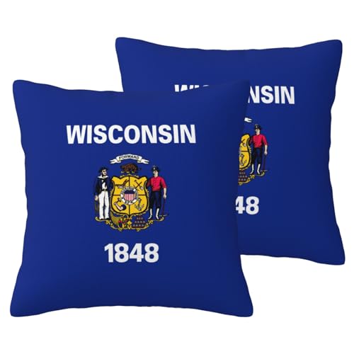 DUWAA Wisconsin State Flag Print 2 Stück Fall Couch Throw Kissenbezüge Dekorative Kissenbezüge für Wohnzimmer von DUWAA