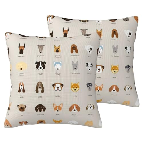 Dekokissenbezüge mit Hunderassen-Aufdruck, für Wohnzimmer, 2 Stück von DUWAA