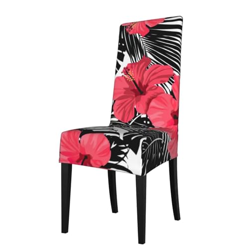 Esszimmerstuhlhussen mit rotem Hibiskusdruck, dehnbar, abnehmbarer Küchenstuhlschutz von DUWAA