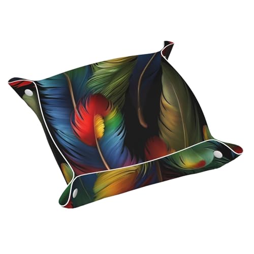 Fantastisches Tablett mit Papageienfeder-Druck, Leder, Kommode, Organizer, Tablett, für Eingangstisch, Schmuck, Uhren, Schlüssel von DUWAA