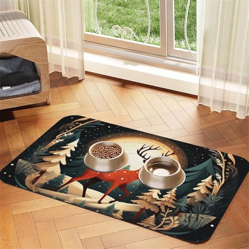 Fröhliche Weihnachten Hirsch Druck Haustier Futtermatte Hundematte für Futter und Wassernapf Hunde Wasserspender Matte Hunde Zubehör Fröhliche Weihnachten Hirsch Druck Haustier Futtermatte Hundematte für Futter und Wassernapf Hunde Wasserspender Matte Hunde Zubehör von DUWAA