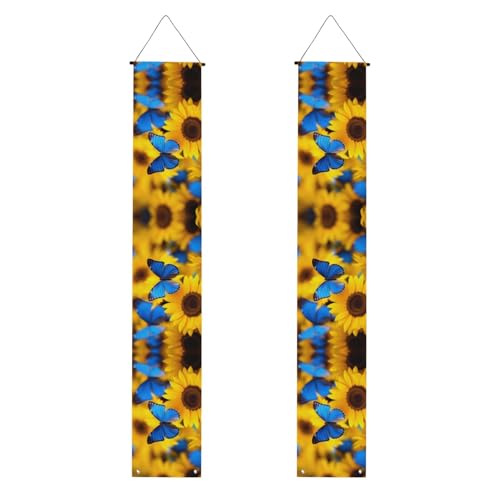 Gelbe Sonnenblumen mit blauen Schmetterlingen, 1 Druck, 2025 Abschlussbanner, Congrats Grade Dekorationen, Partyzubehör, Veranda-Schild von DUWAA