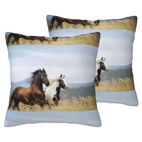 Kunstdruck-Kissenbezüge mit Pferden, 2 Stück, dekorative Kissenbezüge für Wohnzimmer Kunstdruck-Kissenbezüge mit Pferden, 2 Stück, dekorative Kissenbezüge für Wohnzimmer von DUWAA