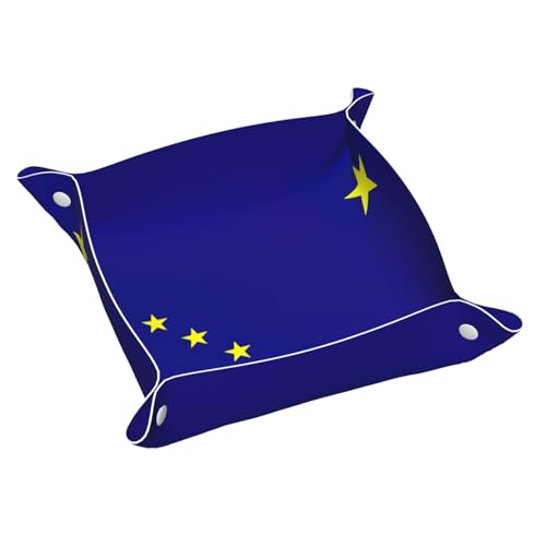 Ledertablett mit Alaska-Staatsflaggen-Druck, Kommode, Organizer, Tablett, für Eingangstisch, Schmuck, Uhren, Schlüssel von DUWAA
