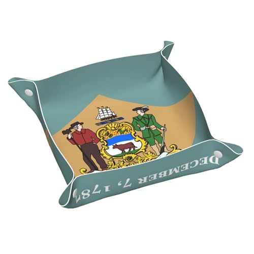 Ledertablett mit Flagge von Delaware, für den Eingangsbereich, Schmuck, Uhren, Schlüssel von DUWAA