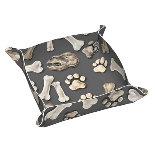 Ledertablett mit Hundeknochen und Pfotenabdruck, Kommode, Organizer, Tablett, für Eingangstisch, Schmuck, Uhren, Schlüssel von DUWAA