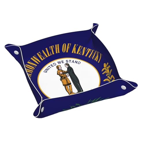 Ledertablett mit Kentucky-Staatsflaggen-Druck, Kommode, Organizer, Tablett, für Eingangstisch, Schmuck, Uhren, Schlüssel von DUWAA