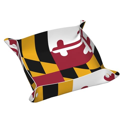 Ledertablett mit Maryland-Staatsflaggen-Druck, Kommode, Organizer, Tablett, für Eingangstisch, Schmuck, Uhren, Schlüssel von DUWAA