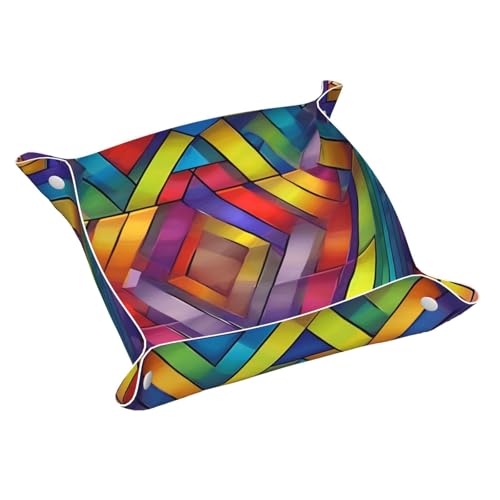 Ledertablett mit Regenbogen-geometrischem Druck, Kommode, Organizer, für Eingangstisch, Schmuck, Uhren, Schlüssel von DUWAA