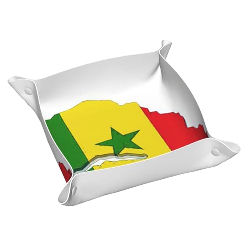 Ledertablett mit Senegal-Flagge, Kartendruck, Kommode, Organizer, Tablett, für Eingangstisch, Schmuck, Uhren, Schlüssel Ledertablett mit Senegal-Flagge, Kartendruck, Kommode, Organizer, Tablett, für Eingangstisch, Schmuck, Uhren, Schlüssel von DUWAA