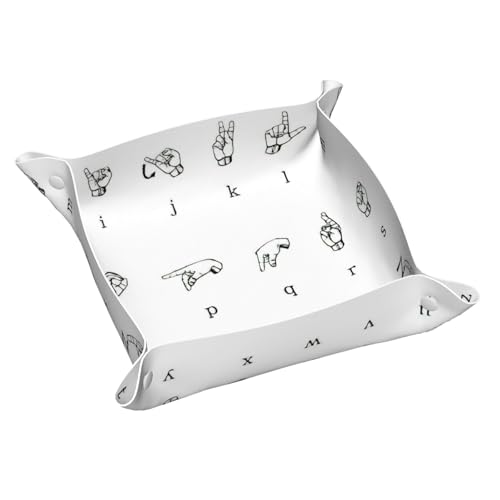 Ledertablett mit Zeichensprache, Alphabet-Druck, Kommode, Organizer, Tablett, für Eingangstisch, Schmuck, Uhren, Schlüssel von DUWAA