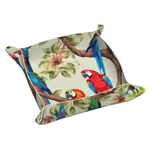 Ledertablett mit bunten Papageien auf Baum, Kommode, Organizer, Tablett, für Eingangstisch, Schmuck, Uhren, Schlüssel Ledertablett mit bunten Papageien auf Baum, Kommode, Organizer, Tablett, für Eingangstisch, Schmuck, Uhren, Schlüssel von DUWAA