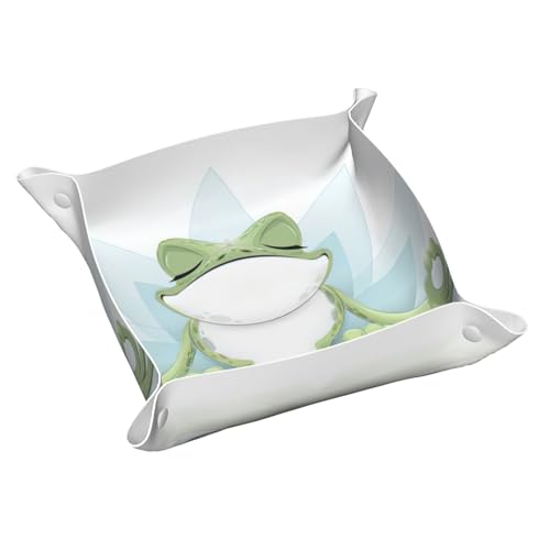 Lustiges Auffangtablett aus Leder mit Frosch-Motiv, Schreibtisch-Tablett, Schmuck-Organizer, für Kleingeld, Schlüssel, Telefon, Brille von DUWAA
