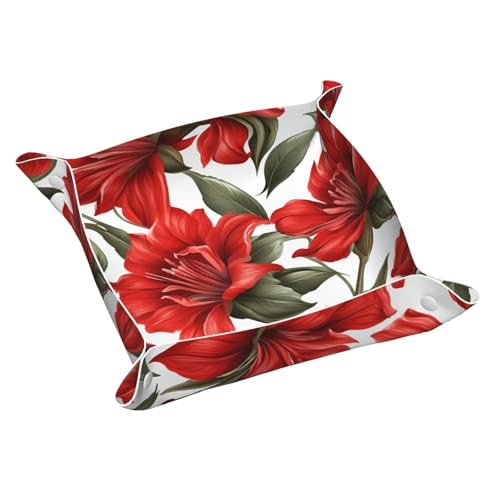 Schönes rotes Ledertablett mit Blumendruck, Kommode, Organizer, Tablett, für Eingangstisch, Schmuck, Uhren, Schlüssel Schönes rotes Ledertablett mit Blumendruck, Kommode, Organizer, Tablett, für Eingangstisch, Schmuck, Uhren, Schlüssel von DUWAA