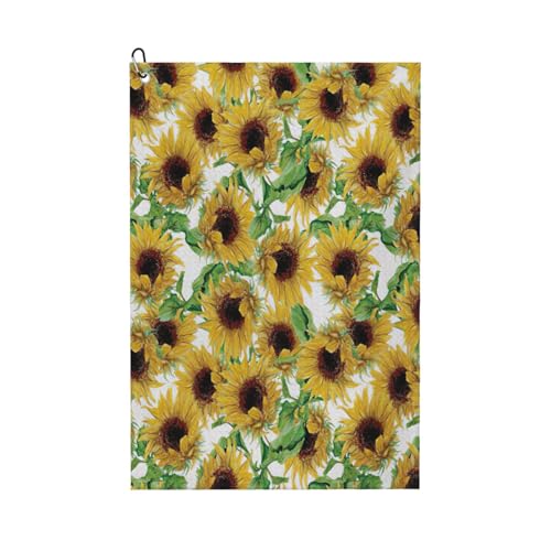 Sunflower Große Golf-Handtücher für Herren, Mikrofaser-Golf-Handtuch mit Karabiner-Clip, Küchenreinigungstücher von DUWAA