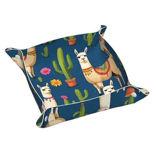 Tablett mit Cartoon-Llama-Kaktus-Druck, Leder, Kommode, Organizer, Tablett, für Eingangstisch, Schmuck, Uhren-Schlüssel Tablett mit Cartoon-Llama-Kaktus-Druck, Leder, Kommode, Organizer, Tablett, für Eingangstisch, Schmuck, Uhren-Schlüssel von DUWAA