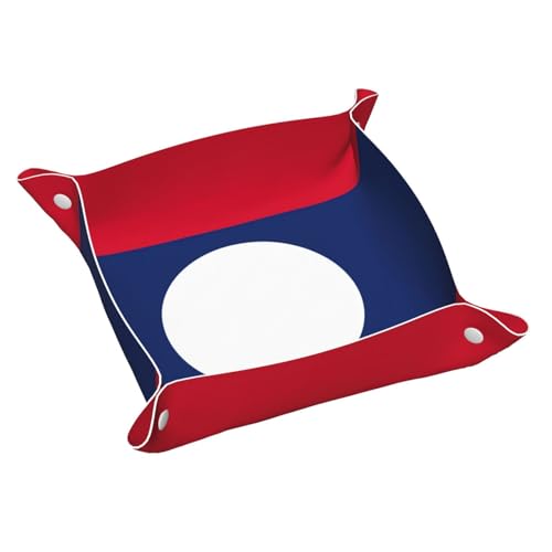 Tablett mit Flagge von Laos, Leder, Kommode, Organizer, Tablett, für Eingangstisch, Schmuck, Uhren, Schlüssel von DUWAA