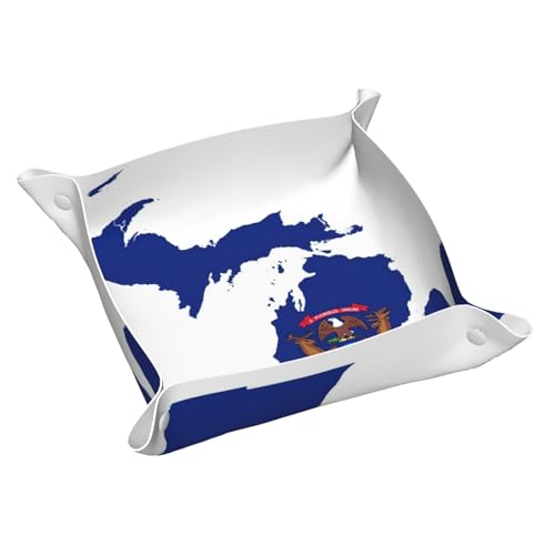 Tablett mit Michigan-Staatsflagge, Leder, Kommode, Organizer, Tablett, für Eingangstisch, Schmuck, Uhren, Schlüssel von DUWAA