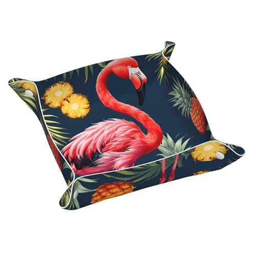 Tablett mit rotem Flamingo-Ananas-Druck, Leder, Kommode, Organizer, Tablett, für Eingangstisch, Schmuck, Uhren, Schlüssel Tablett mit rotem Flamingo-Ananas-Druck, Leder, Kommode, Organizer, Tablett, für Eingangstisch, Schmuck, Uhren, Schlüssel von DUWAA