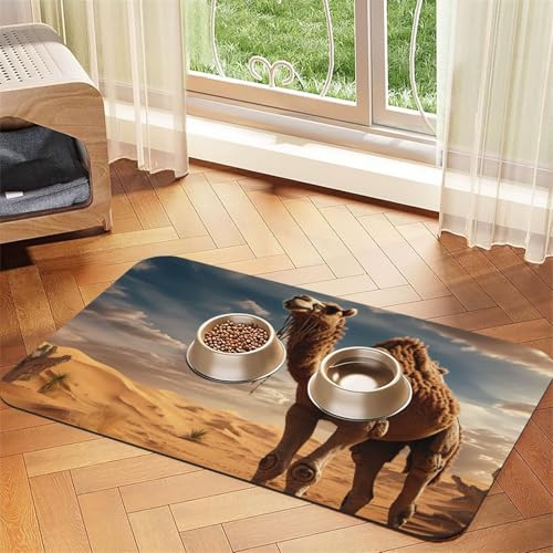 Wüstensand Kamel Print Pet Feeding Mat Dog Mat for Food and Water Bowl Dogs Water Dispenser Mat Dogs Accessories von DUWAA