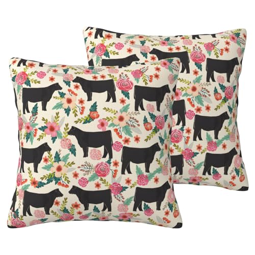 Zierkissenbezüge für Wohnzimmer, Motiv: Rosafarbene Kühe und Rinder, 2 Stück von DUWAA