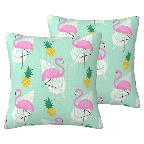 Zierkissenbezüge mit pinkem Flamingo-Ananas-Druck, 2 Stück, für Wohnzimmer von DUWAA