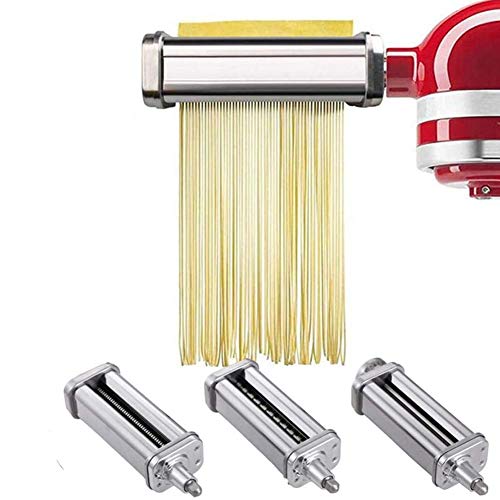 DUWIN Pasta Roller Edelstahl Röhrennudelaufsatz, Lasagne Pasta Schneidaufsatz, 3 Metall Optionales Zubehör, Für KitchenAid Nudelvorsatz Küchenmaschine,3 Sets von DUWIN