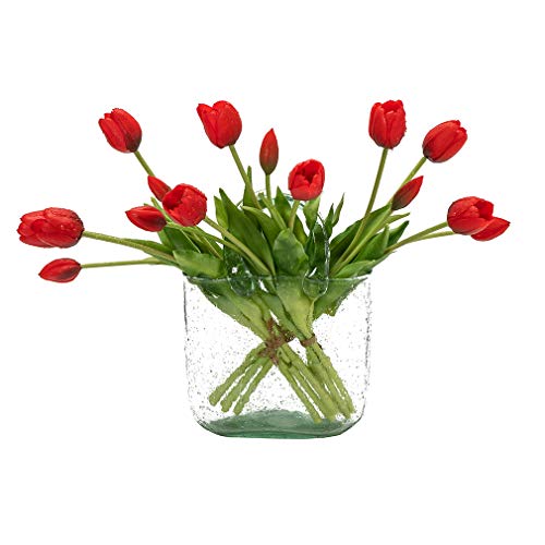 DUYONE 15 künstliche Tulpen, fühlt Sich echt an, Latex-Blumenstrauß, künstliche Tulpen für Büro, Hochzeit, Party, Zuhause, Küche, Garten, Dekoration (rot, 15 Stück) von DUYONE