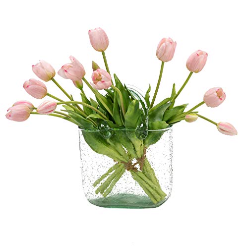 DUYONE 15 künstliche Tulpen, fühlt Sich echt an, Latexstrauß, künstliche Tulpen für Büro, Hochzeit, Party, Zuhause, Küche, Garten, Dekoration (Hellrosa, 15 Stück) von DUYONE