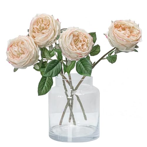 DUYONE Hellrosa, 4 Stück künstliche Blumen für Dekoration, Heimdekoration, echte Haptik, künstliche Blumen, Austin-Rose, Pfingstrose, Latex, Wohnzimmer, lebendige rosa Rosen, Pfingstrosen von DUYONE