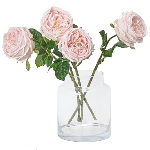 DUYONE Künstliche Blumen für Dekoration, Heimdekoration, echte Haptik, künstliche Blumen, Austin, Rose, Pfingstrose, Latex, künstliche Blume, Wohnzimmer, Dekoration,lebendige rosa Rosen(Rosa, 4 Stück) von DUYONE