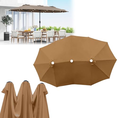 Dauerhaft DUYULIANG Sonnenschirm Ersatzbezug 12 Streben, Wasserdicht Stoffbezug Terrassenschirm Ersatzteile, Gartenschirm Ersatz Baldachin Abdeckung Cover Für Hof Garten Strand Pool(Khaki) von DUYULIANG