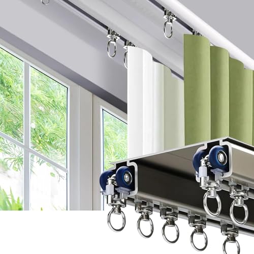 Doppelte Vorhangschiene Gardinenschiene 2-läufig | 100cm-600cm Anpassbar, Deckenschiene Schienensystem Vorgebohrt Mit 16 Rollen Pro Meter | Lastung Von 80 Kg, Kinderleicht Anzubringen(Champagne,6m) von DUYULIANG