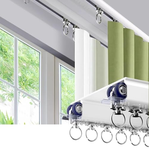 Doppelte Vorhangschiene Gardinenschiene 2-läufig | 100cm-600cm Anpassbar, Deckenschiene Schienensystem Vorgebohrt Mit 16 Rollen Pro Meter | Lastung Von 80 Kg, Kinderleicht Anzubringen(White,6m) von DUYULIANG