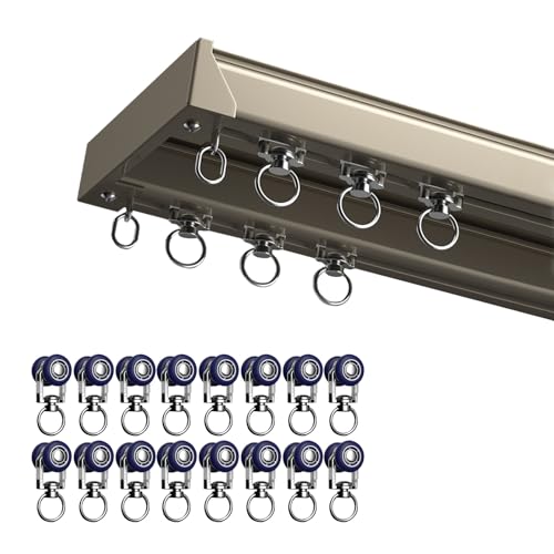 Geräuscharm Deckenschiene Robuste Gardinenleisten 2 Läufig, Wetterbeständig Doppelte Vorhangschiene Gardinenschiene Duschvorhang Anzubringen, Schiebetür Schiene, Für Schwerer Vorhang(Champagne,5m) von DUYULIANG