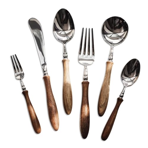 DUddTTW Besteck Set Besteck-Set, 4/6-teilig, Messer, Gabel, Löffel mit Holzgriff, Geschirr-Set, Edelstahl-Menügabeln, Küchentischlöffel prägnant DUddTTW Besteck Set Besteck-Set, 4/6-teilig, Messer, Gabel, Löffel mit Holzgriff, Geschirr-Set, Edelstahl-Menügabeln, Küchentischlöffel prägnant von DUddTTW